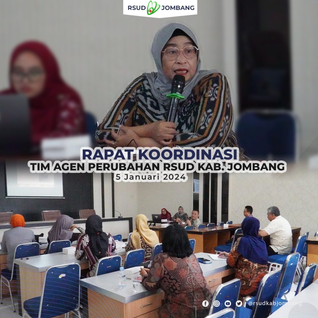 Rapat Koordinasi Agen Perubahan RSUD Kabupaten Jombang yang dipimpin oleh Ibu Siti Munawaroh S.Kep.Ns., MM., selaku Ketua Tim agen perubahan, Jumat (5/1/2024)